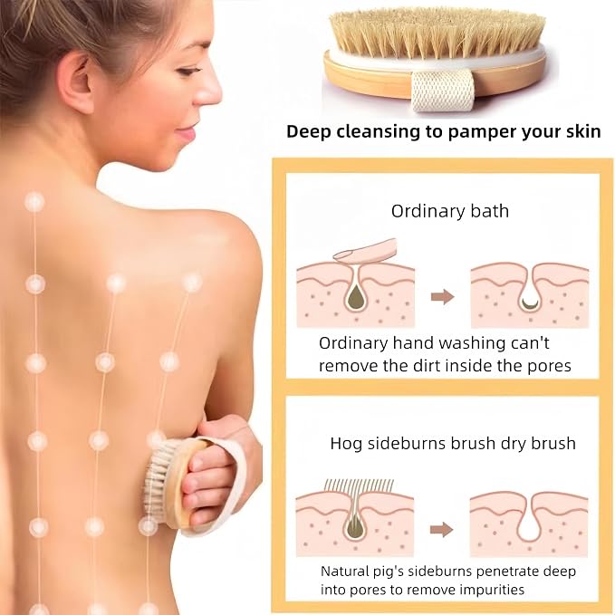 2 Pcs Dry Brushing Body Brush, Natural Bristle Exfoliating Body Scrubbers - Image 3