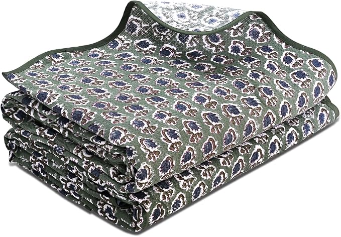 Ridhi Block Print Basil Green Cotton Spa/Beach Towel 27"x54" Set of 2 Handmade - Image 7
