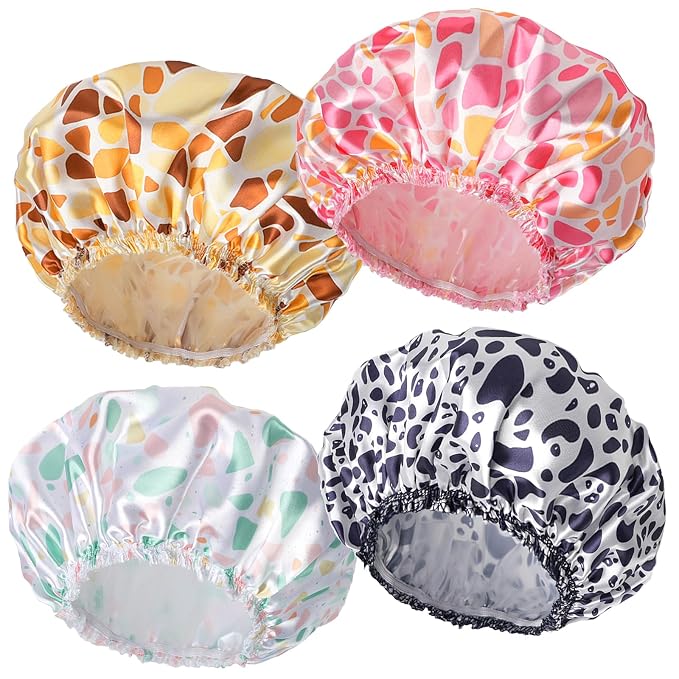 Shower Caps for Women, Double Layers Shower Cap Reusable Waterproof, Bathing by CHFONGDIRECT