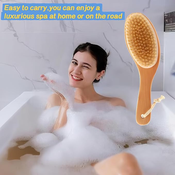 Dry Brushing Body Brush with Contoured Wooden Handle, Natural Bristle - Image 6
