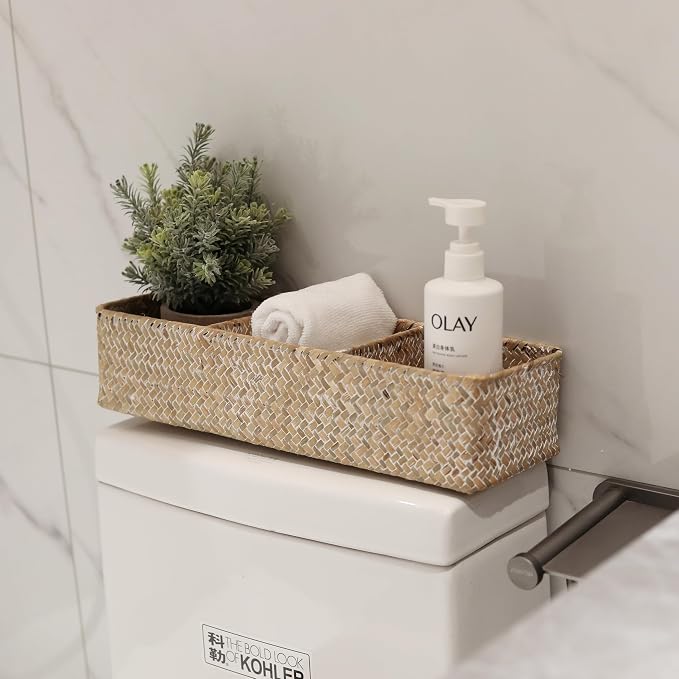 Seagrass Storage Basket 3 Sections Woven Shelf Baskets - Image 4