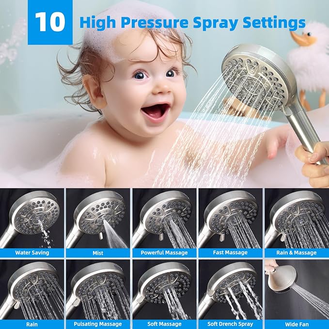 Hibbent All Metal 10'' Filtered Rainfall Shower Head Combo, High Pressure - Image 2