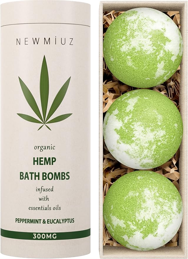Organic Hemp Bath Bombs Infused Peppermint Eucalyptus Essential Oil Luxurious by NewMiuz