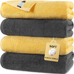SEMAXE 4 Piece Yellow & Gray Bath Towel Set by SEMAXE