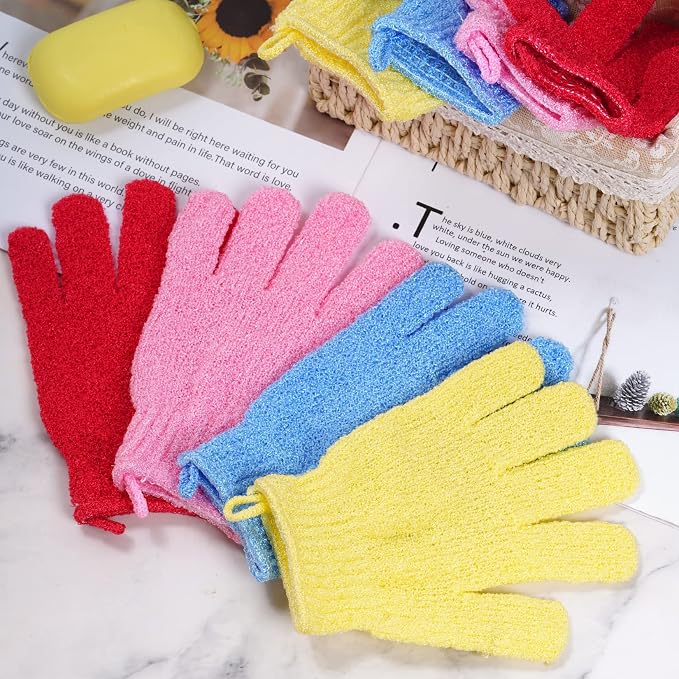 4 Pairs Bath Exfoliating Gloves Scrub, Double Sided Bath Mitts Scrubs - Image 6