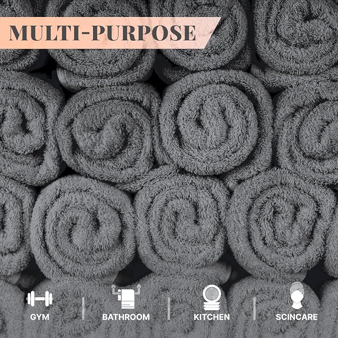 White Classic Wealuxe Dark Gray Washcloths 24 Pack - Image 3