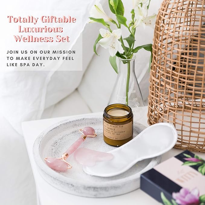 WITTY Rose Quartz Roller for Face, Gua Sha Stone Set in Hand-Drawn Giftbox - Image 6