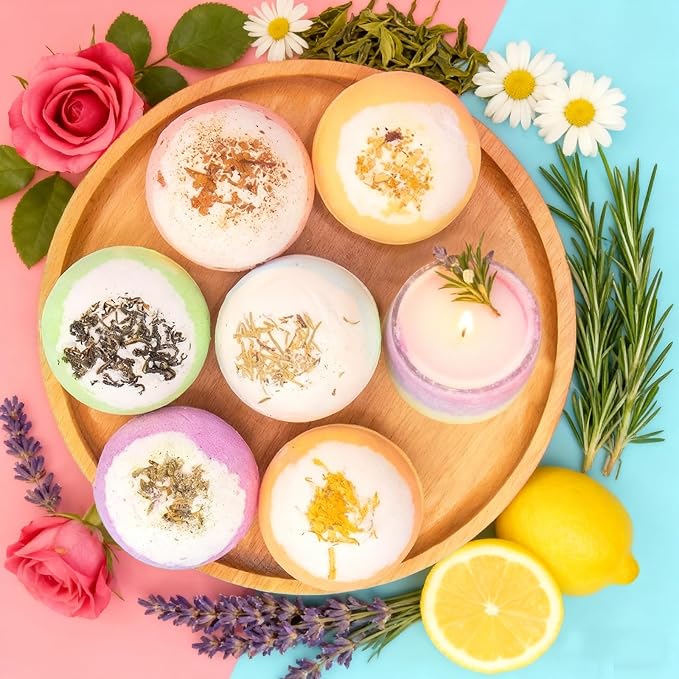 Bath Bombs Gift Set, Natural Floral Bath Bombs, Lemon Aromatherapy, Wife or - Image 3