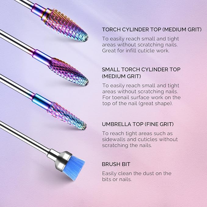 MelodySusie Nail Drill Bits Set, 3/32'' Professional Nail Bits - Image 5