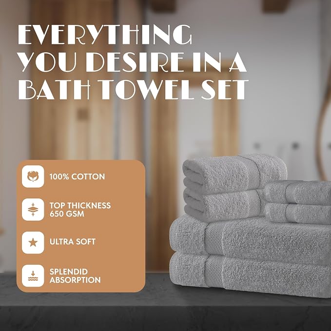 Light Gray Bath Towel Set of 6 - Image 2