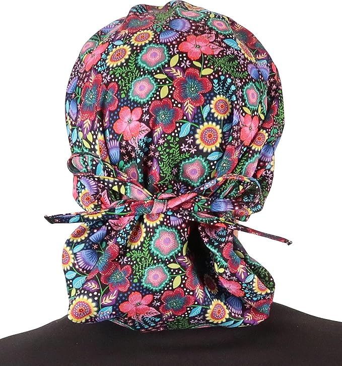 Sparkling EARTH Banded Bouffant Surgical Scrub Ponytail Working Caps and - Image 2