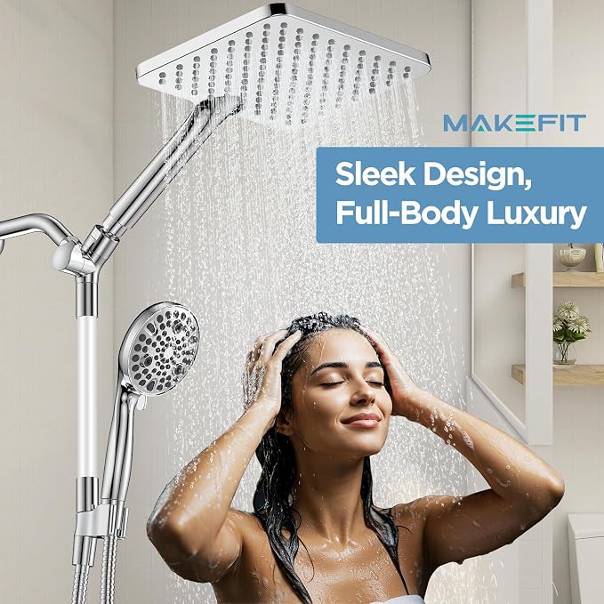 Dual Handheld Shower Head Combo, 2-in-1 Rain Shower Heads System Wide Rainfall - Image 2