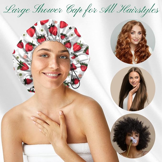 2 PCS Shower Cap Waterproof Double Layer Elastic Adjustable Reusable Hair Bath - Image 4