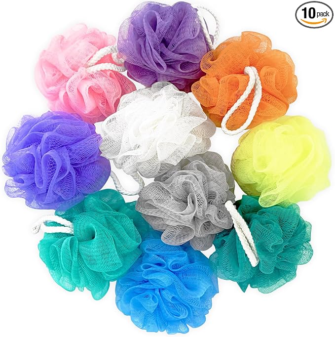 10 Pcs Bath Loofah Shower, Mesh Sponge Pouf, Soft Mesh Shower Loofahs by Panxxsen
