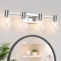 4-Light Modern Vanity Light Fixtures Over Mirror, Chrome Bathroom Light Fixtures by Esfos