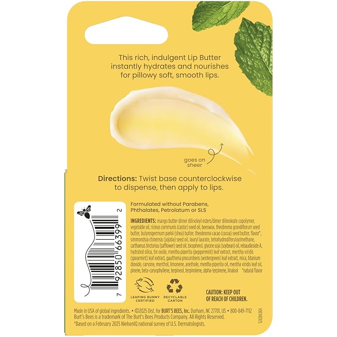 Burt's Bees Sweet Mint Lip Butter, Repairs Dry Lips, 24 Hour Hydration - Image 13