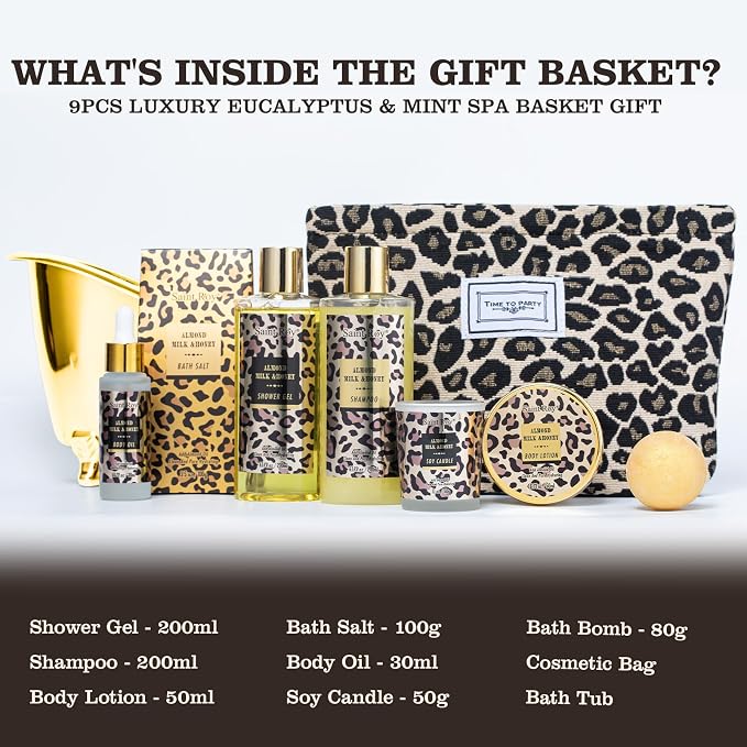 Spa Kit Gifts Basket for Women, Honey & Almond Bath & Body Gift Basket - Image 2