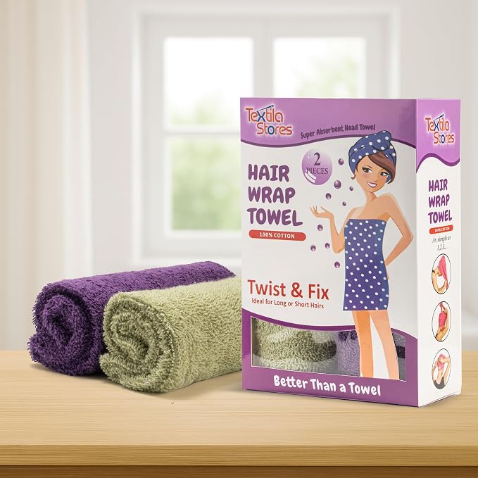 Textila 100% Cotton Hair Wrap Towels - Image 2