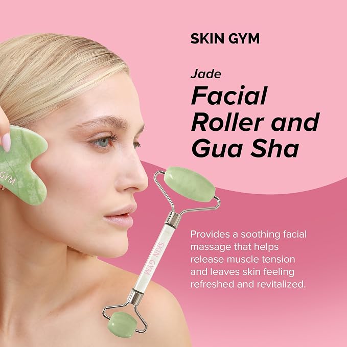 Skin Gym Jade Facial Roller & Gua Sha Tool Workout Set, Revitalizing Skincare - Image 2