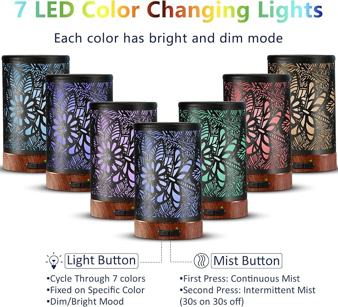 EQUSUPRO Essential Oil Diffuser 150ml Black Metal Aromatherapy Oil Diffuser - Image 3