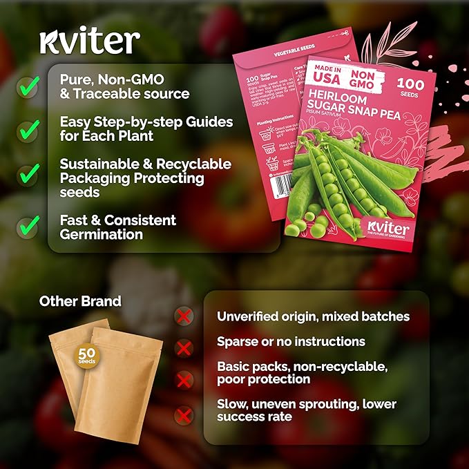 KVITER 100 Sugar Snap Peas Seeds – Sweet Pea Heirloom Seed, Crisp Flavor - Image 5