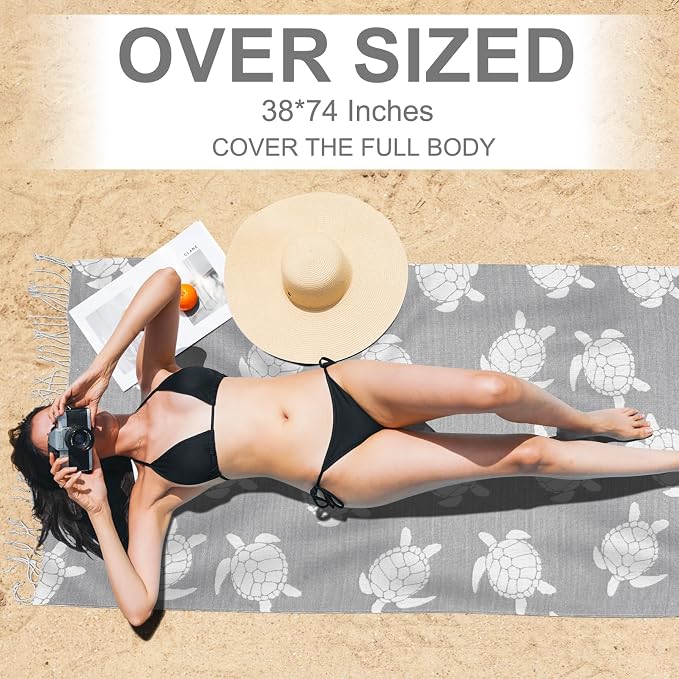 Genovega Oversized Cotton Turkish Beach Towels 72"x36" Lightweight Quick Dry - Image 2