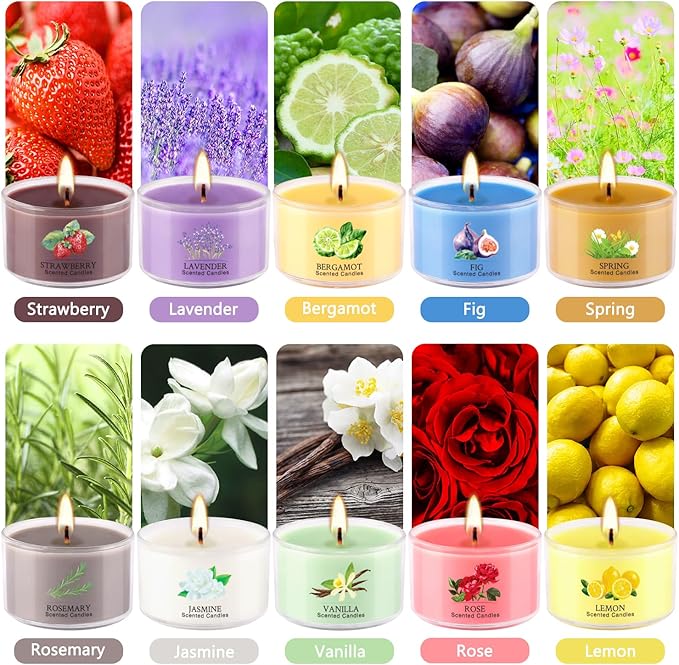 40 Scented Candle Set, 10 Fragrances, 35g Natural Soy Wax Candles - Image 3