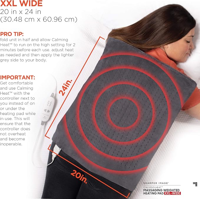Calming Heat XXL Wide Massaging Vibrations Weighted Heating Pad by Sharper - Image 4