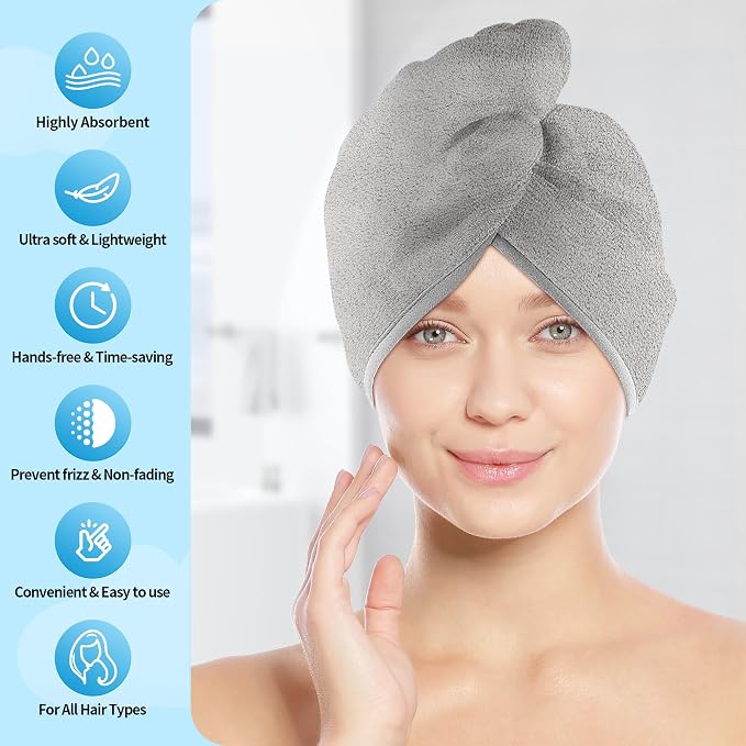 Hair Towel Wrap, 5 Pack Quick Dry Hair Wrap, Highly Absorbent Adjustable Soft - Image 2