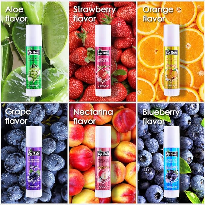 6 Pack Lip Balm, Fruit Flavoured Lip Balms, All Day Moisturising, Soft Natural - Image 2
