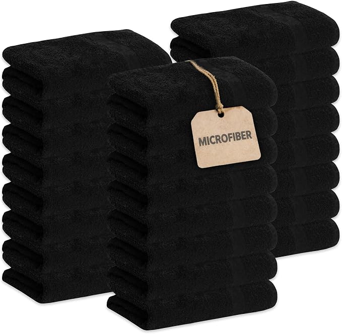 GREEN LIFESTYLE Black Microfiber Bleach Safe Towel Bulk Sets, Premium Spa by GreenLifeStyle
