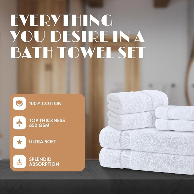 White Bath Towel Set of 6 - Image 2
