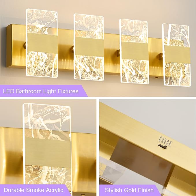Modern LED Bathroom Light Fixtures Dimmable 4-Light Gold Vanity Light, 5CCT - Image 5