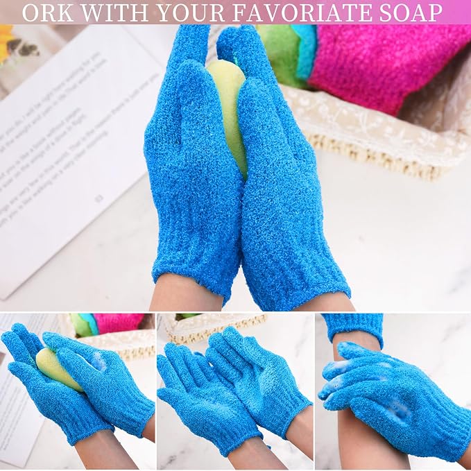 4 Pairs Bath Exfoliating Gloves Scrub, Double Sided Bath Mitts Scrubs - Image 4