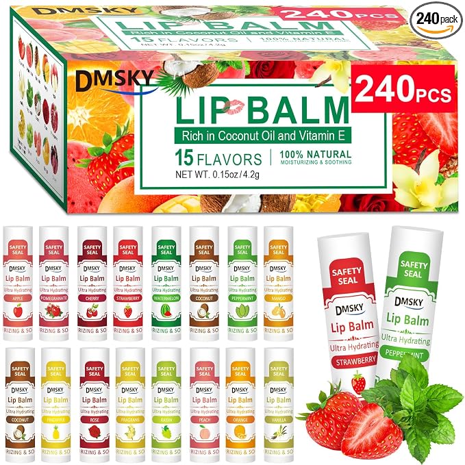 DMSKY 240 Pack Lip Balm, Natural Lip Balm Bulk by DMSKY