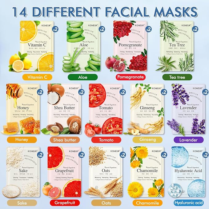 KONEUK 28 Pack Sheet Face Masks Skincare, Hydrating Face Masks Suitable - Image 3