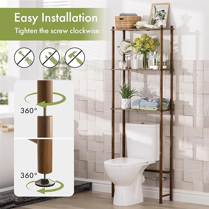 AmazerBath Bamboo Over The Toilet Storage Shelf, Over Toilet Bathroom Organizer - Image 5