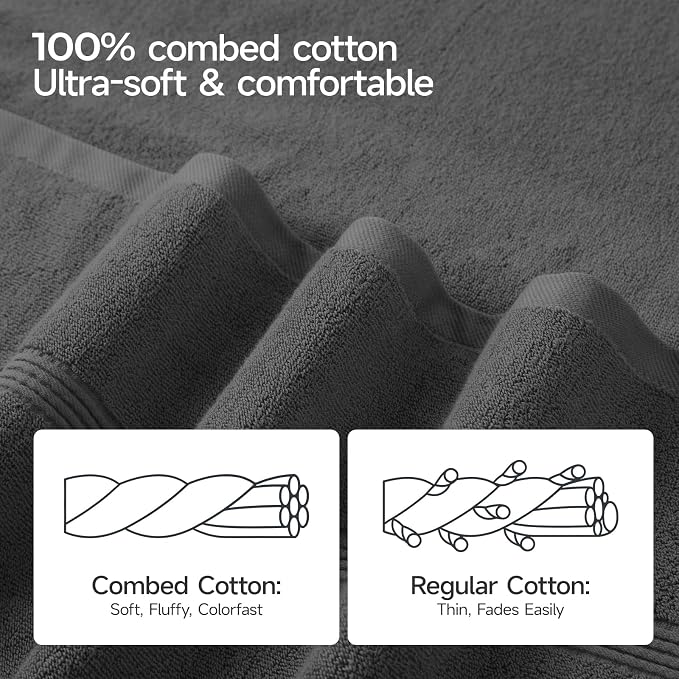 ecolook Bath Towels Set of 4, 100% Cotton, 27 x 55 Inches, Quick-Drying & - Image 7