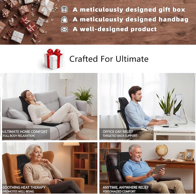 Back Massager with Heat, Vibration Massage Seat Cushion with 8 Massage Nodes & - Image 9