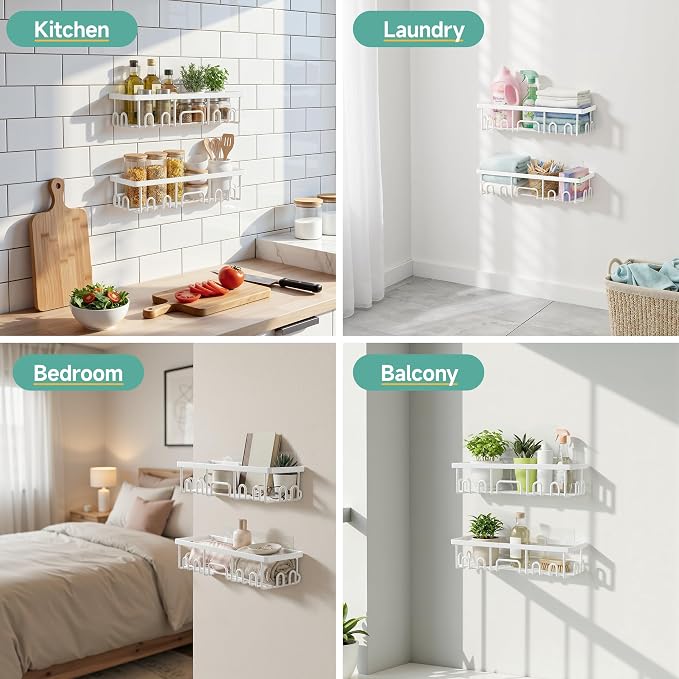 Veken 6-Pack Rustproof&Waterproof Shower Caddy, Adhesive Shelves Rack - Image 7