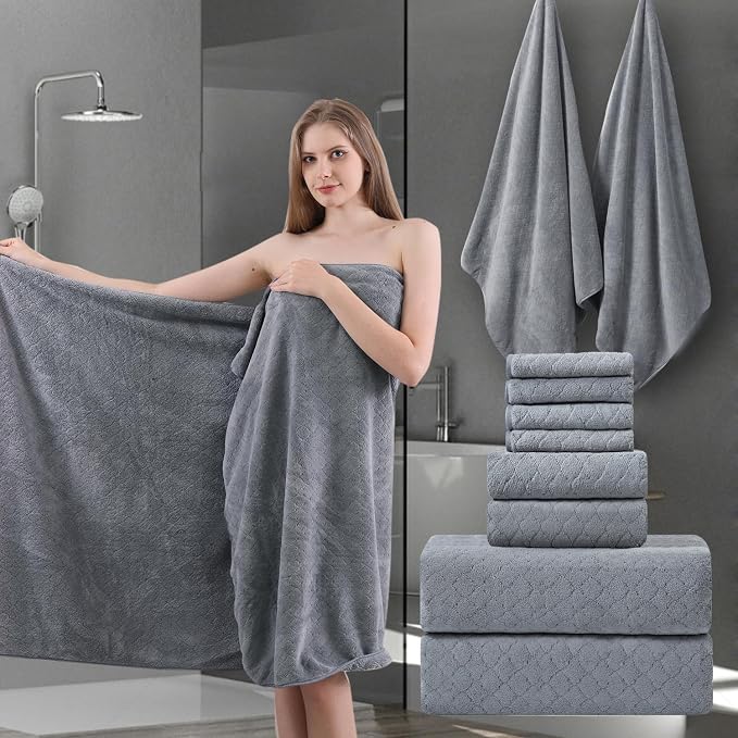 Ycosy 8-Piece Bath Towels Set, 2 Oversized Bath Sheet, 2 Hand Towels and 4 by Ycosy
