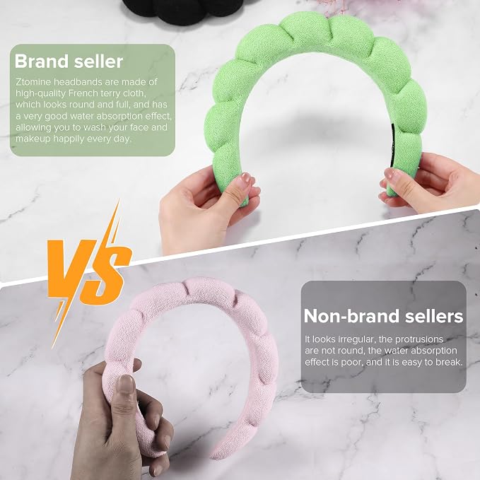 Ztomine 2 Count Hairband, Absorbent Terry Cloth Spa Headbands - Image 3