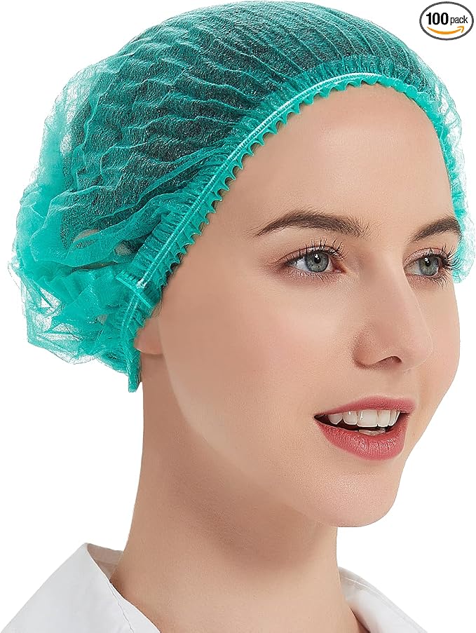ProtectX 100-Pack Green Disposable Hair Nets, Elastic Head Cover, Bouffant Caps by ProtectX