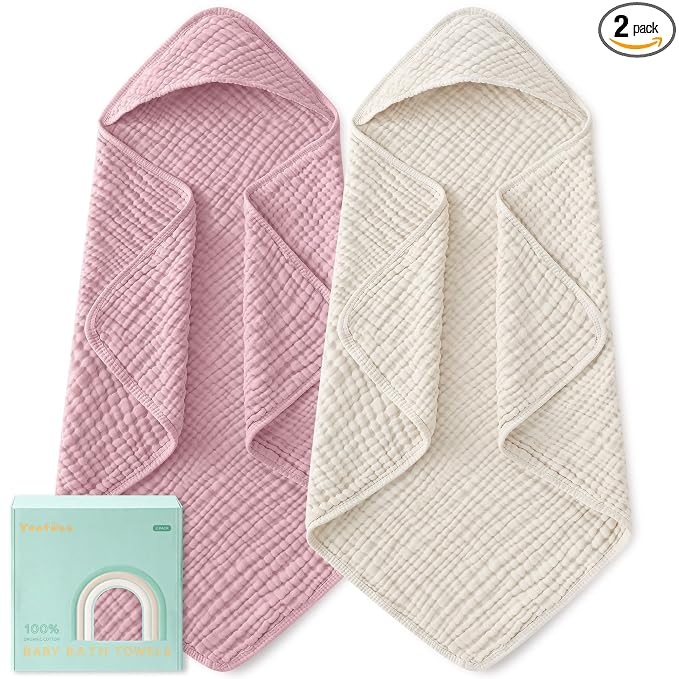 Yoofoss Hooded Baby Towels for Newborn 2 Pack 100% Muslin Organic Cotton Baby by YOOFOSS