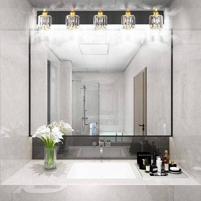 Aipsun Crystal Bathroom Vanity Light Black Vanity Lighting fixtures 5 Lights - Image 4