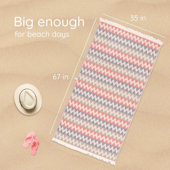 Turkish Beach Towel 35”x67” – 100% Cotton, Quick Dry, Lightweight Oversized - Image 4