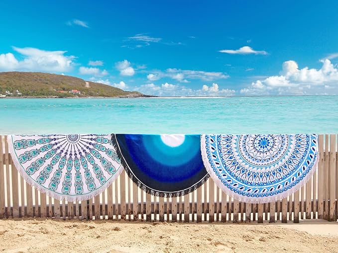 Pafusen Round Mandala Beach Towel Blanket/Boho Hippie Tapestry, Roundie Yoga - Image 9