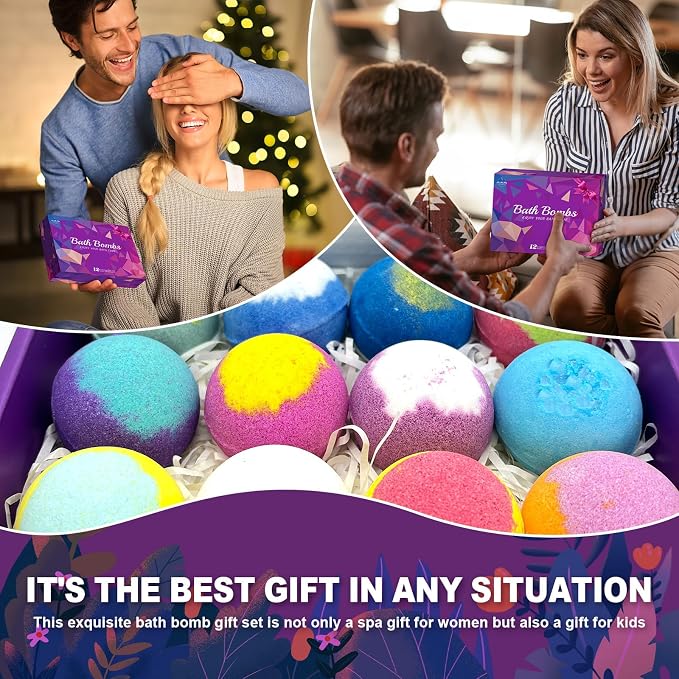 Bath Bombs for Women Gift Set 12 Pack Natural Relaxing Bath Bombs for - Image 3