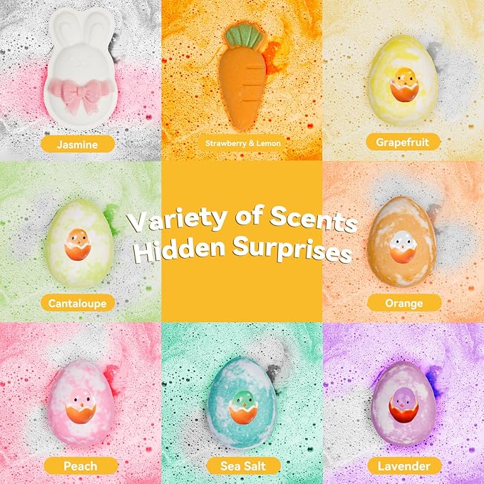 Easter Bath Bombs with Surprise Inside: 9 Pcs Natural Organic Egg Bunny Shaped - Image 3