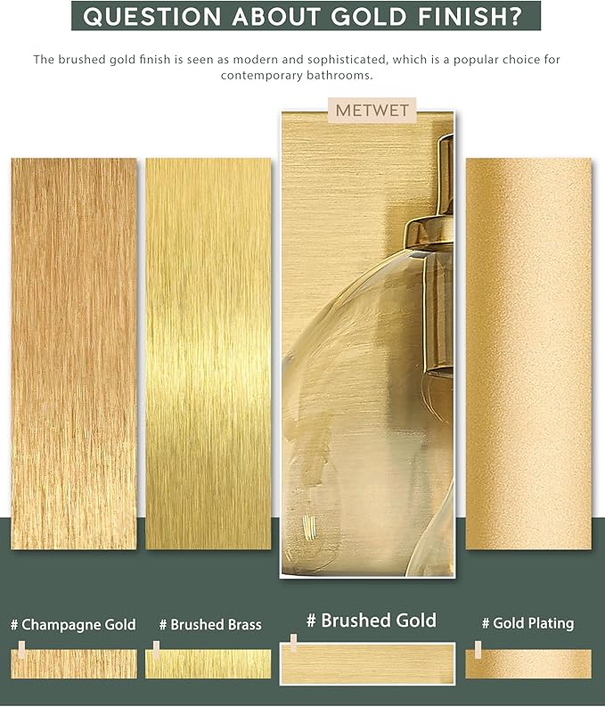 Bathroom Light Fixtures, 3-Light Brushed Gold Vanity Light, Modern Wall Sconces - Image 2